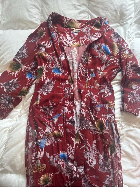 Tops - Floral Red Duster Cardigan with Blue & Green Accents